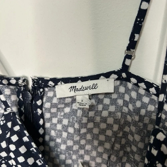 Madewell Dress Women 2 Midi Empire Waist Navy Blue White Geometric Cotton Casual - Picture 4 of 9